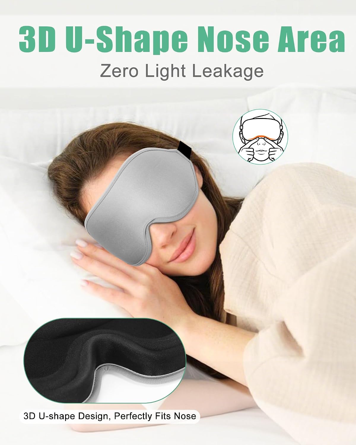 BeeVines Sleep Mask, 2 Pack 3D Contoured Sleeping Eye Masks for Lash Extensions, Night Molded Covers with Adjustable Strap, Memory Foam Eye Shade for Traveling Yoga Nap(Black & Grey)