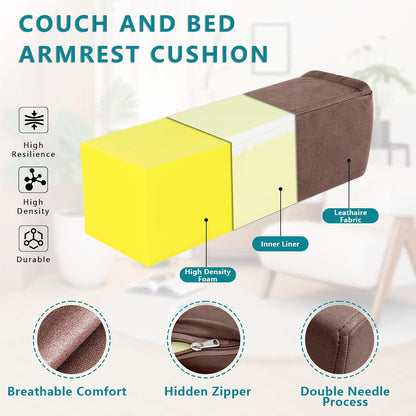 2 Pack Couch Arm Rest Pillow, 6''x6''x20'' Faux Leather Waterproof Cover, High Density Foam Armrest Cushion, Removable & Washable Elbow Support for Sofa, Bed, and Armchair (Medium Grey)
