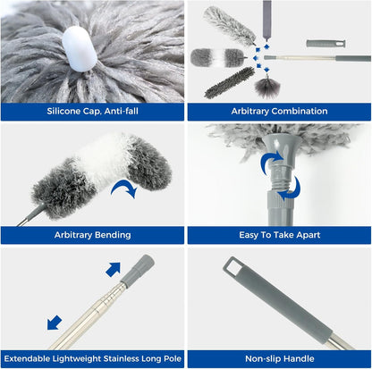 Retractable Gap Dust Cleaner Cleaning Tools with 2 Microfiber Dusting Cloths Long Handle 60inches Washable and Retractable Duster Brush for Cleaning Under Appliances Furniture Couch Fridge