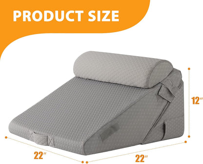 Ruqmuis Wedge Pillow Set for After Surgery, 3PCS Adjustable 9&12 Inch Bed Wedge Pillow for Sleeping, Incline Pillow Wedge for Headboard, Post Surgery, Acid Reflux, Neck&Back Support, White/Grey