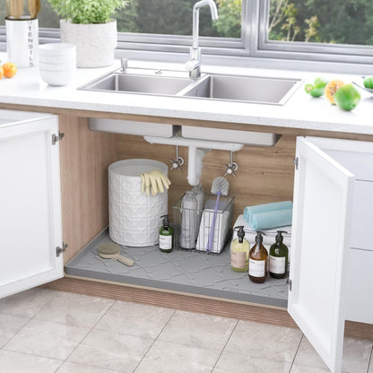 Waterproof Under Sink Mat 34" x 22", Silicone Mat Kitchen liner | BPA-Free Silicone Tray with Raised Lip Protect Cabinets from Leaks, Versatile Home Organizer for Bathroom, Pets, Boots, Floor