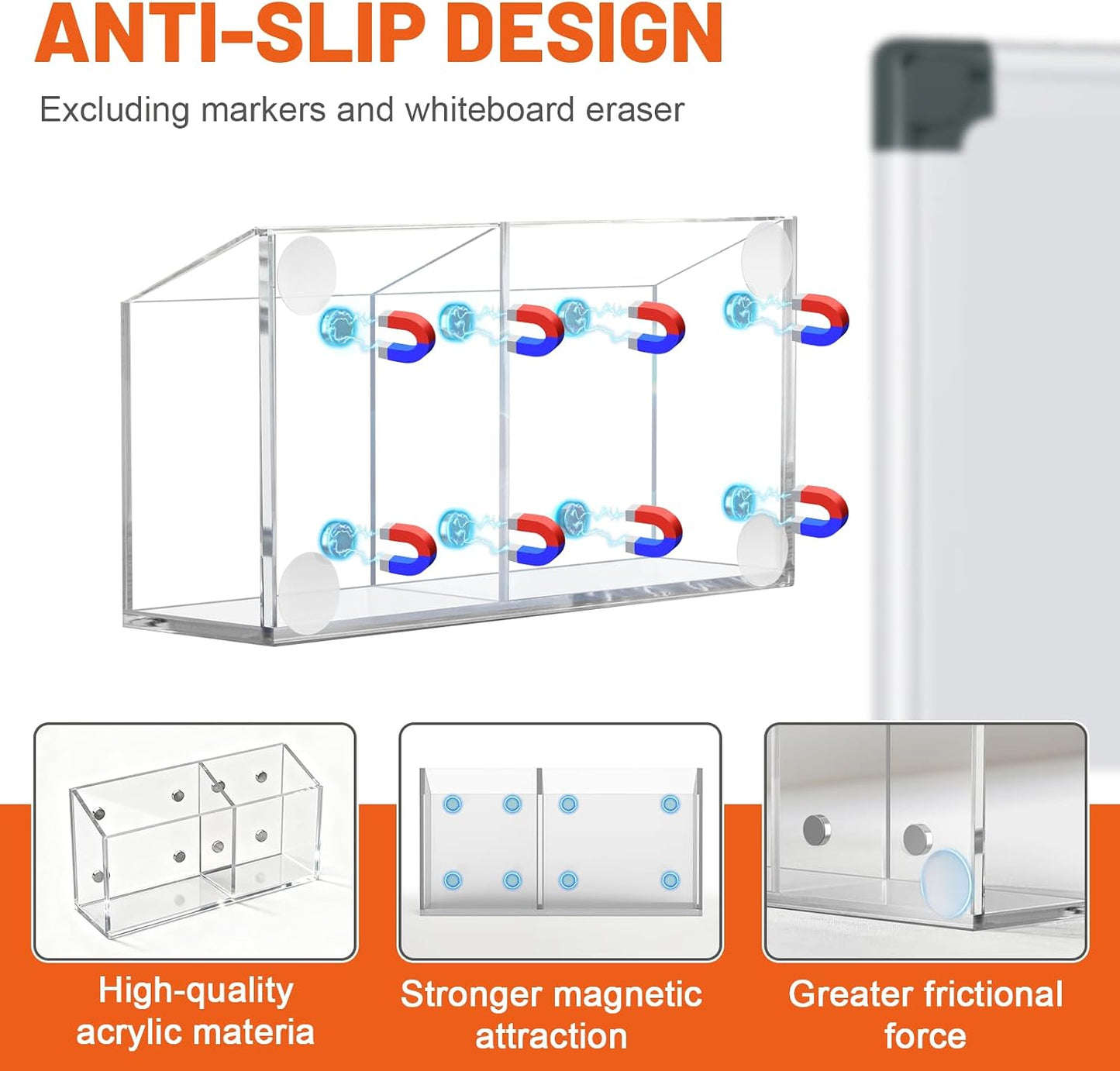 Magnetic Pen Holder for Dry Erase Markers, Strong Magnet, Clear | Sturdy Acrylic Construction, Strong Neodymium Magnet, Holds Multiple Pens and Markers, Fits Whiteboards and Refrigerators
