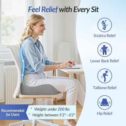 ZIKEE Contoured Ergonomic Seat Cushion for Effective Pain Relief, Non-Slip | Office Chair Cushion for Sciatica, Back, Tailbone Pain Relief, High-Density Memory Foam Car Seat Cushion for Sitting Comfort