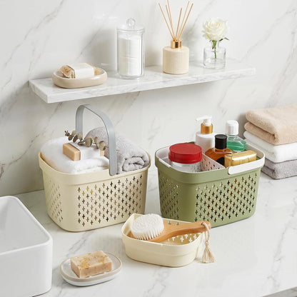 2 Pack Portable Shower Caddy Basket, Plastic Organizer Storage Tote with Handle and Removable Slot, Plastic Storage Caddy Basket for Bathroom, College, Dorm, Camp, Gym, Cleaning Supplies