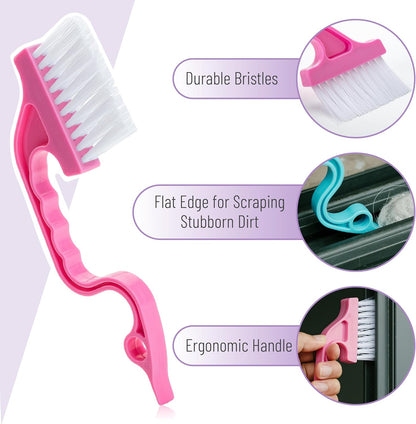 Slick- Window Track Cleaning Brush, 2 Pack, Yellow/Purple Ergonomic Handle, Built-in Scraper, Multipurpose, Window Track Cleaning Tools