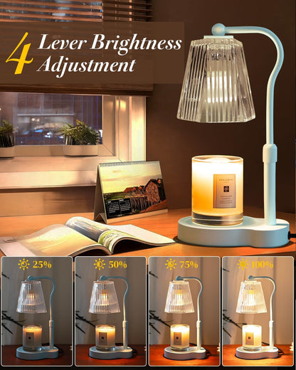 Candle Warmer Lamp with Timer & Dimmable Settings, Adjustable Height Flameless Scented Wax Melter for Jar Candles, Elegant Home Decor Warmer Lamp with 2 Bulbs, Gift for Women Mom Friend Family, White