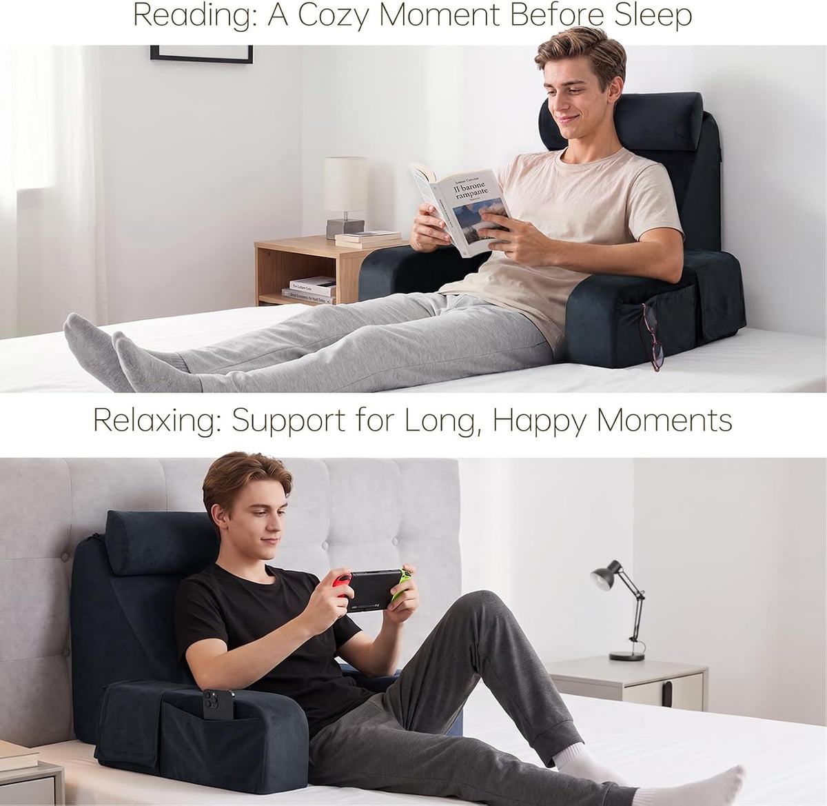 ENITYA 21" Reading Pillow for Bed with Firm Back Support & Big Pockets