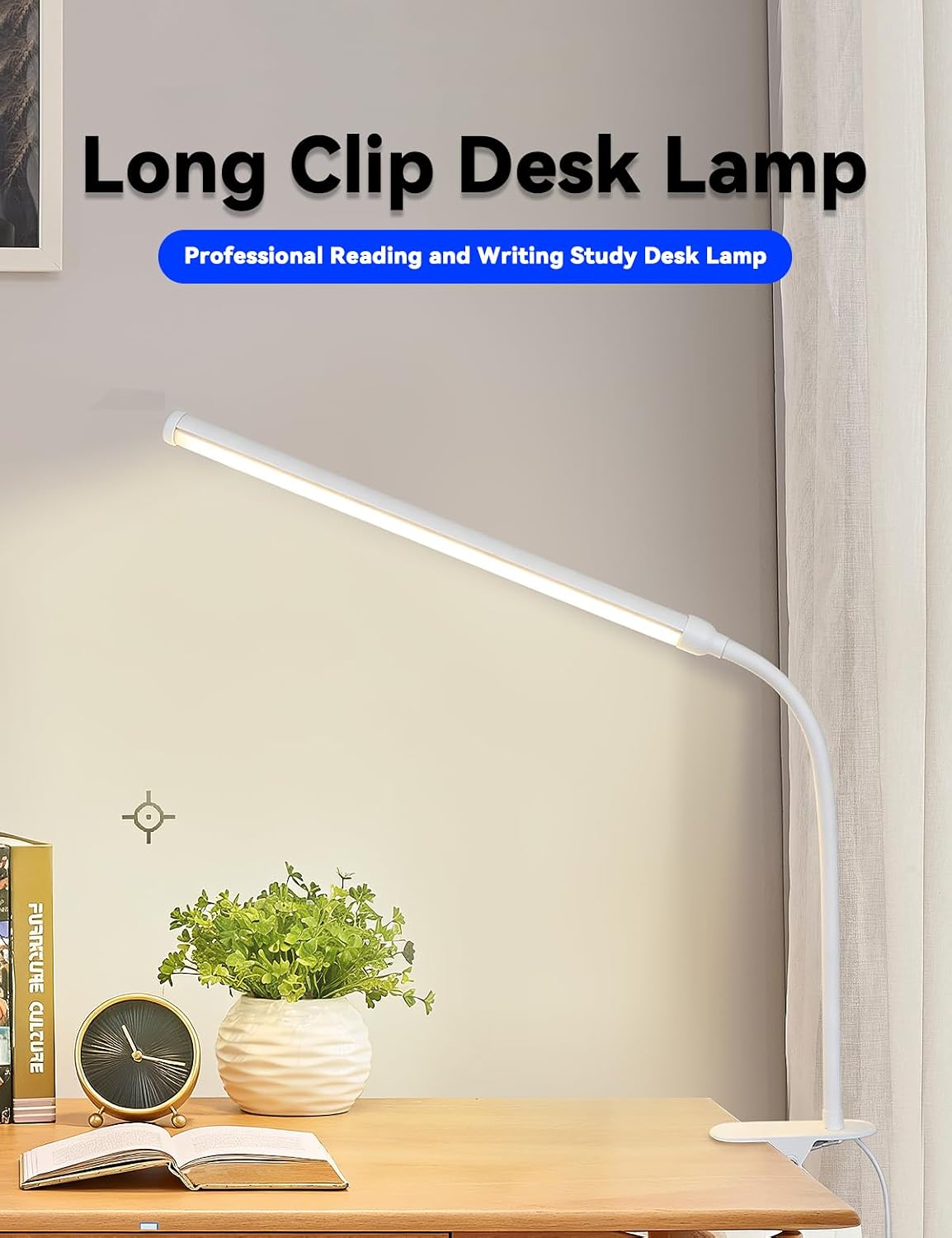 2 Pack LED Desk Lamp with Clamp,Eye-Friendly Clip on Lights for Home Office Study Reading,3 Modes 10 Brightness,Long Flexible Goose-Neck,Swing Arm Architect Task Table Lamps USB Usage