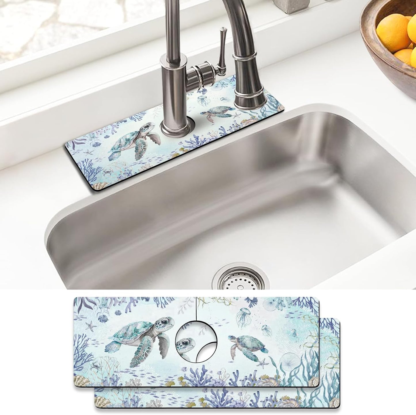 Sink Faucet Absorbing Mat, 2 Pack Drying Mat Around Faucet Sink Splash Guard Behind Faucet Sinkmat For Kitchen Bathroom Island Rv 24 * 5.5 Inch (60 * 14 cm)