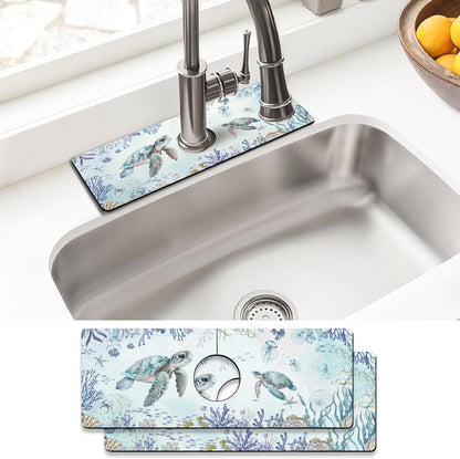 Sink Faucet Absorbing Mat, 2 Pack Drying Mat Around Faucet Sink Splash Guard Behind Faucet Sinkmat For Kitchen Bathroom Island Rv 24 * 5.5 Inch (60 * 14 cm)