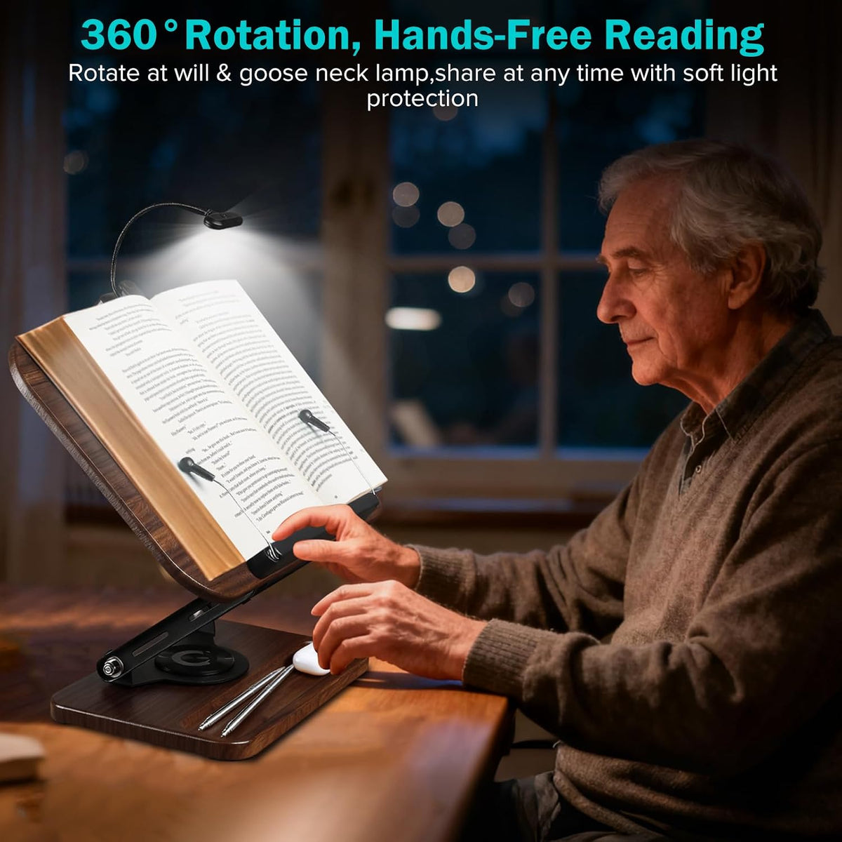 Book Stand with Light & Storage, Book Holders for Reading Hands Free