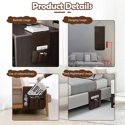 Huakaile Foldable Remote Control Holder Non-Slip Couch Sofa Chair Waterproof Armrest Organizer with 5 Pockets Armrest Organizer Couch Recliner Caddy Fits for Ipad, Phone, Magazines (Coffee)