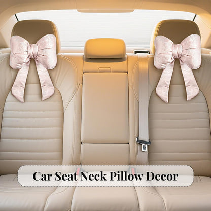 2 Pack Bow Car Headrest Pillows Plush Car Neck Pillows for Travel Driving Office Chair Head Support Cushions, Also Cute Car Decor Accessories (Black)