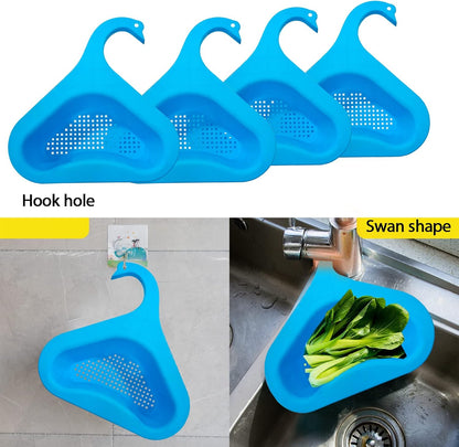 Kitchen sink drain basket swan drain rack, swan drain basket for kitchen sink, multifunctional drainer rack triangle Sink Filter vegetable and fruit drainer basket 4 PCS