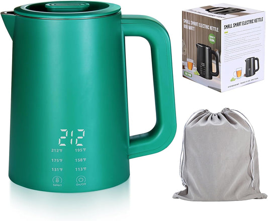 650ml Small Portable Travel Electric Kettle Little Hot Water Boiler | 6 Temperature Control,800W Dual Voltage 110-240V,304 Stainless Steel,12H Keep Warm