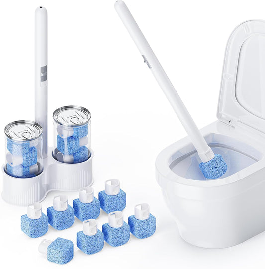 Pumice Stone Toilet Bowl Cleaner 8Ct, 18in Extra Long Handle | 18in Extra Long Handle, One-Touch Ejection, Hard Water Stains Ring Limescale Remover, Toilet Bathtub Grill Pool Sink