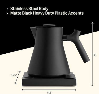 Fellow Corvo EKG Pro Electric Kettle for Tea & Coffee, 0.9 Liter | Precision Temp Control, Stainless Steel, Brew Timer, Smart Scheduling, Wide Spout, Quick Heating, Matte White, Maple Handle
