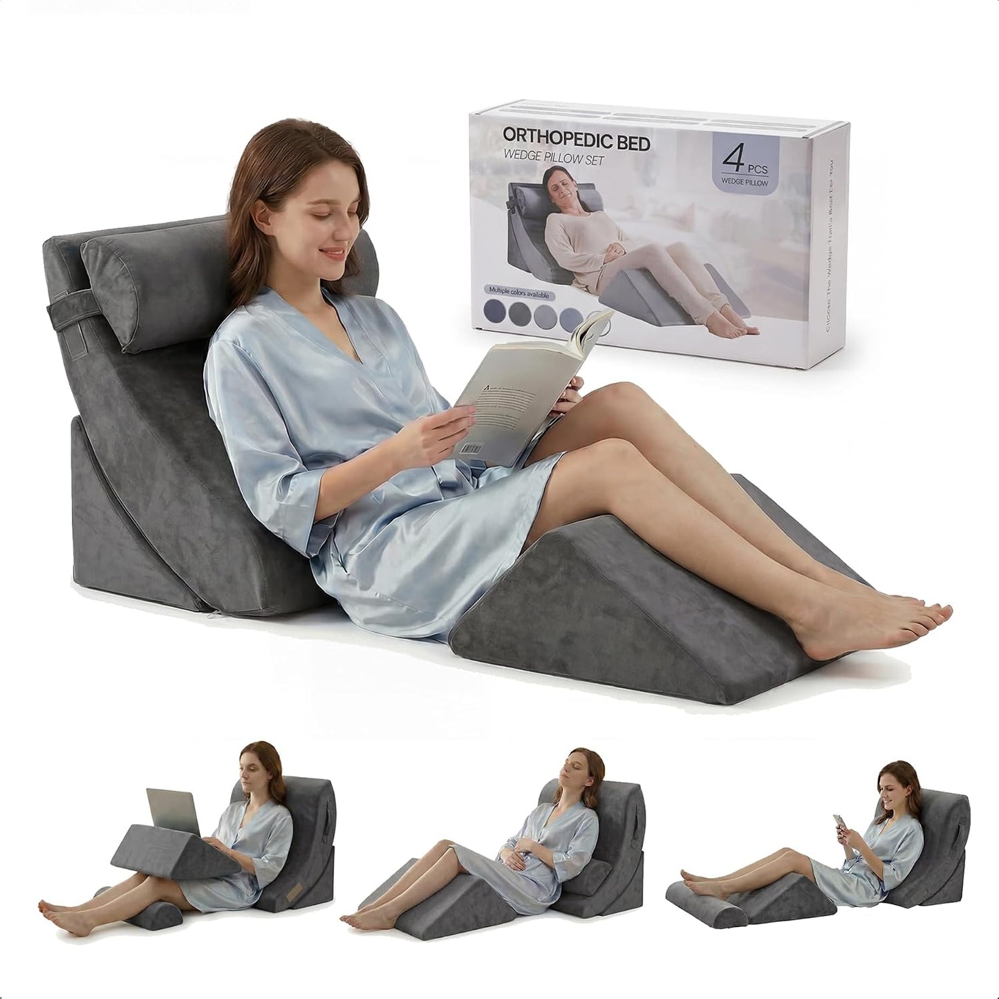 Axelrod Orthopedic Bed Wedge Pillow Set, Post Surgery Foam for Back, Neck and Leg Pain Relief Comfortable & Adjustable Ortho Pillows- Anti Snoring, Heartburn, Acid Reflux & GERD Sleeping Navy