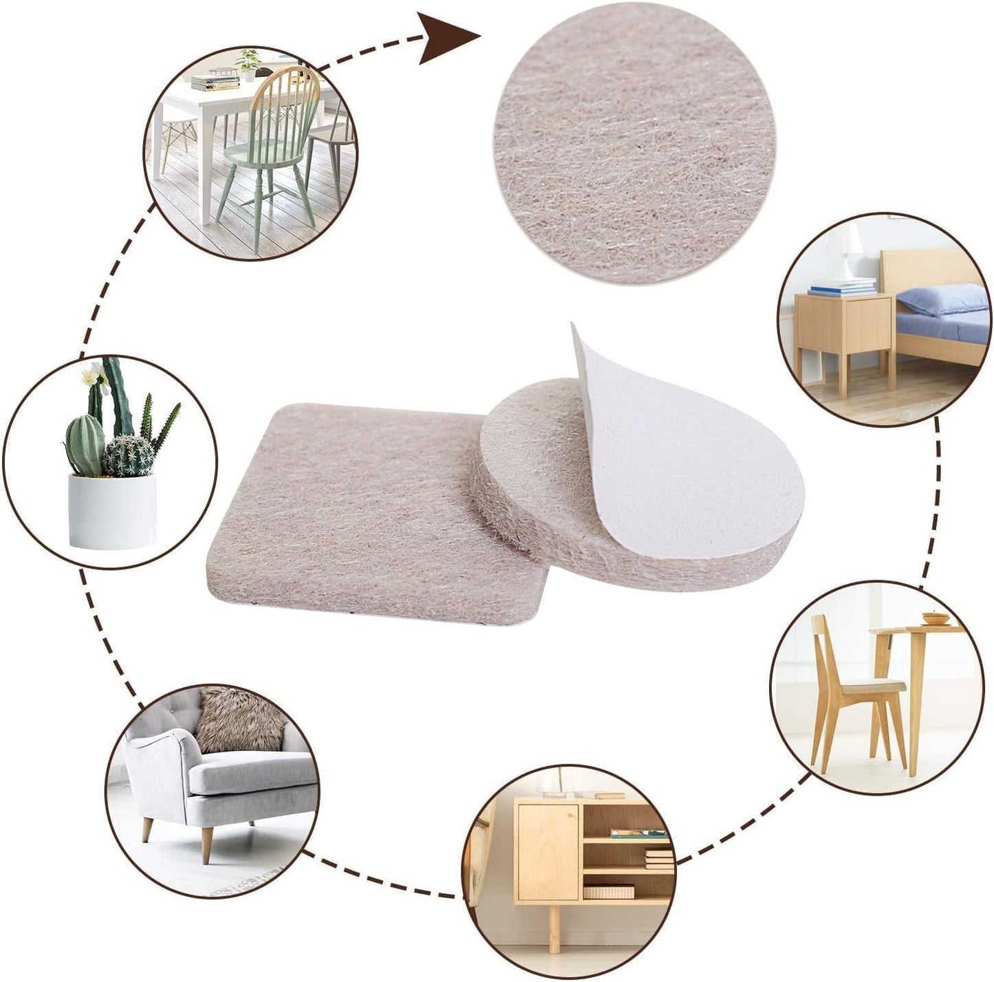 Felt Furniture Pads -56 Pcs(1+2)” Premium Felt Pads for Chair Legs Furniture, Floor Protectors for Hardwood Floors,Brown