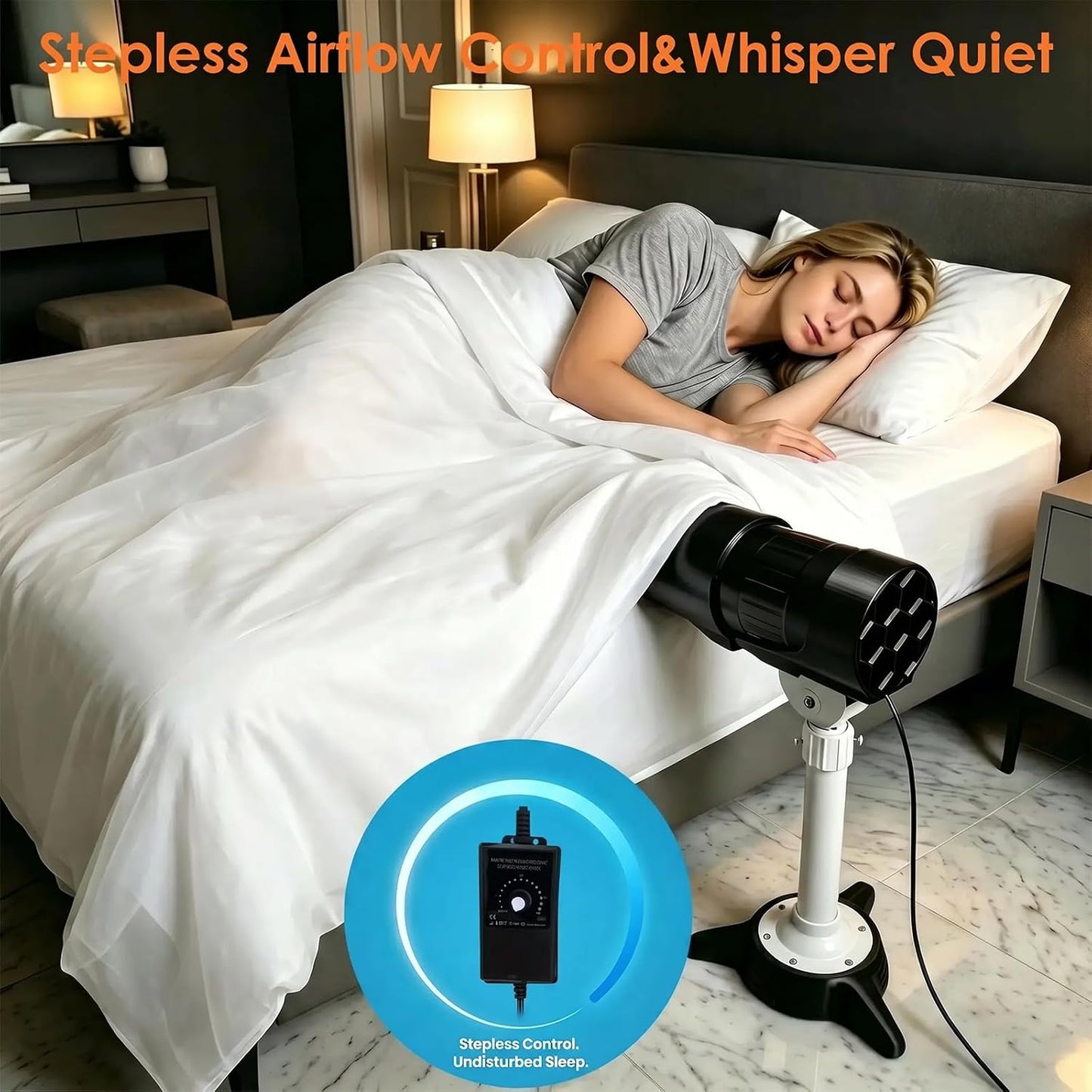 Bed Cooling System Quiet Bed Fan Under Sheets for Cooling and Sleep ，Bedside Fan for Hot Sleepers & Night Sweats Relief (black, medium size)