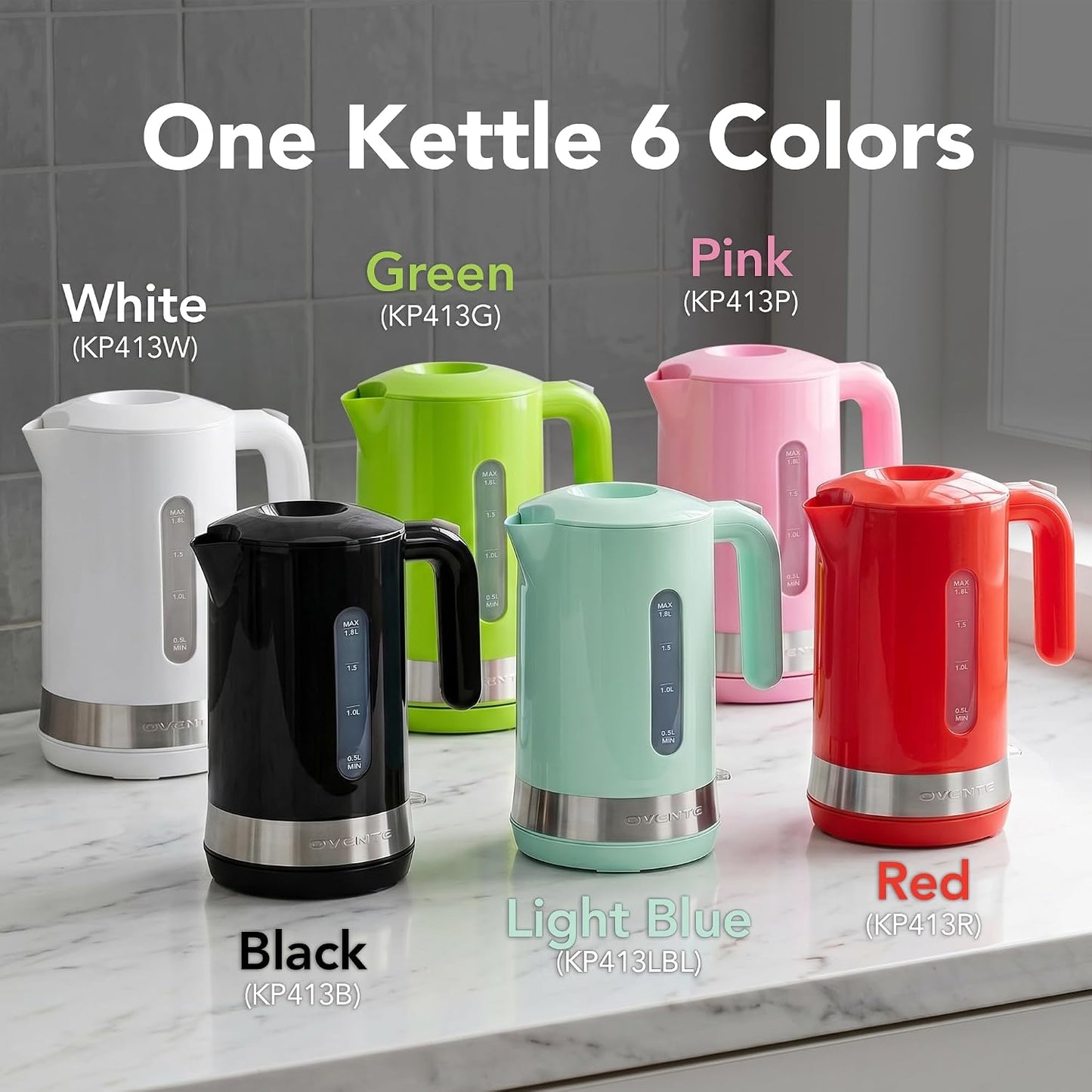 OVENTE 1.8L Electric Kettle with 1500W Fast Boiling Heater, Black KP413B | Best For Coffee or Tea, BPA-Free, Easy-Fill Lid, Water Level Window, Auto Shut-Off & Boil-Dry Protection, Removable Filter