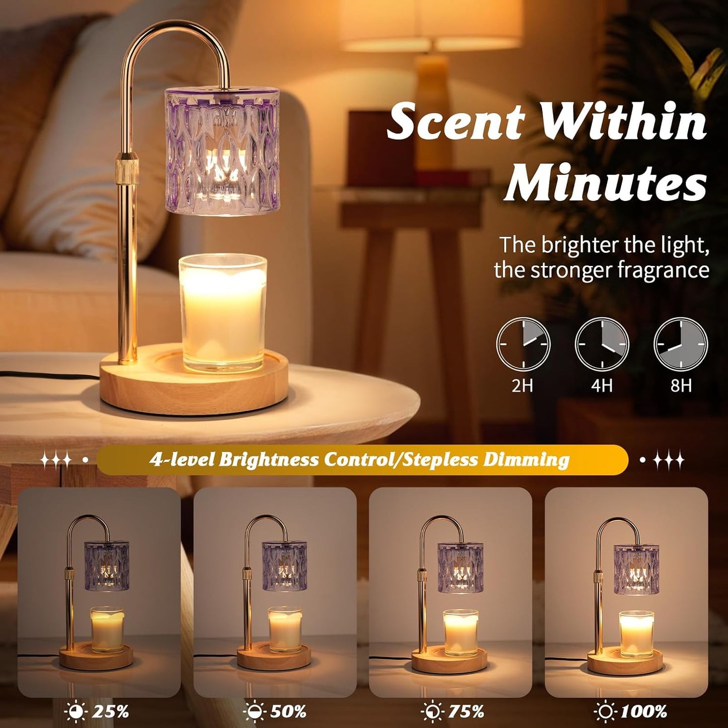 HAIDOLIANG Blue Candle Warmer Lamp with Timer and Dimmer | Height and Brightness Adjustable,Glass Electric Wax Warmer with 2 Bulbs for Women Gifts, Home Decor for Scented Jar Candles
