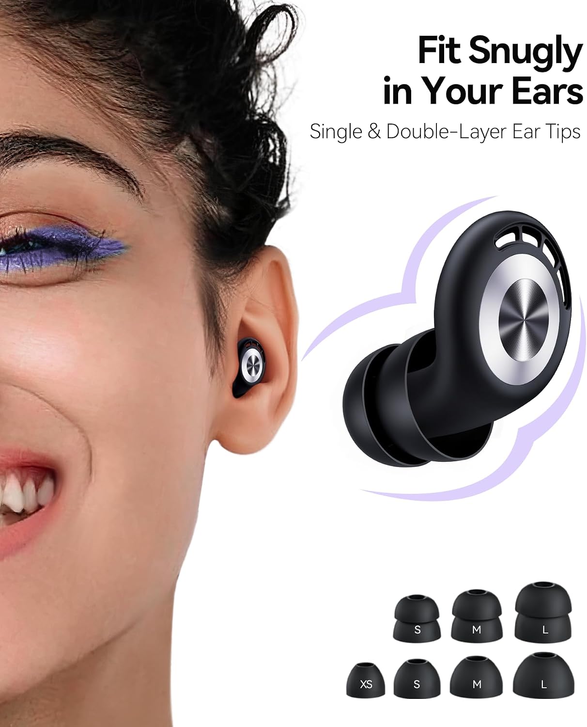 Ear Plugs for Sleeping 50dB Earplugs Noise Cancelling Ear Plugs for Noise Reduction Concerts Soft Reusable Silicone Earplugs for Snoring Side Sleepers Shooting Airplanes with 7 Eartips Case