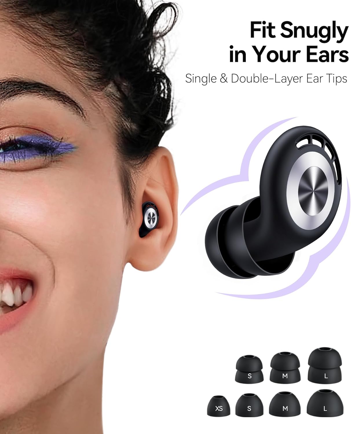 Ear Plugs for Sleeping 50dB Earplugs Noise Cancelling Ear Plugs for Noise Reduction Concerts Soft Reusable Silicone Earplugs for Snoring Side Sleepers Shooting Airplanes with 7 Eartips Case