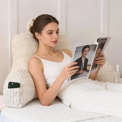 Faux Fur Reading Pillow for Sitting in Bed, Large Backrest Bed Pillow with Arms, Back Support Pillow for Lounging Bedrest, Beige