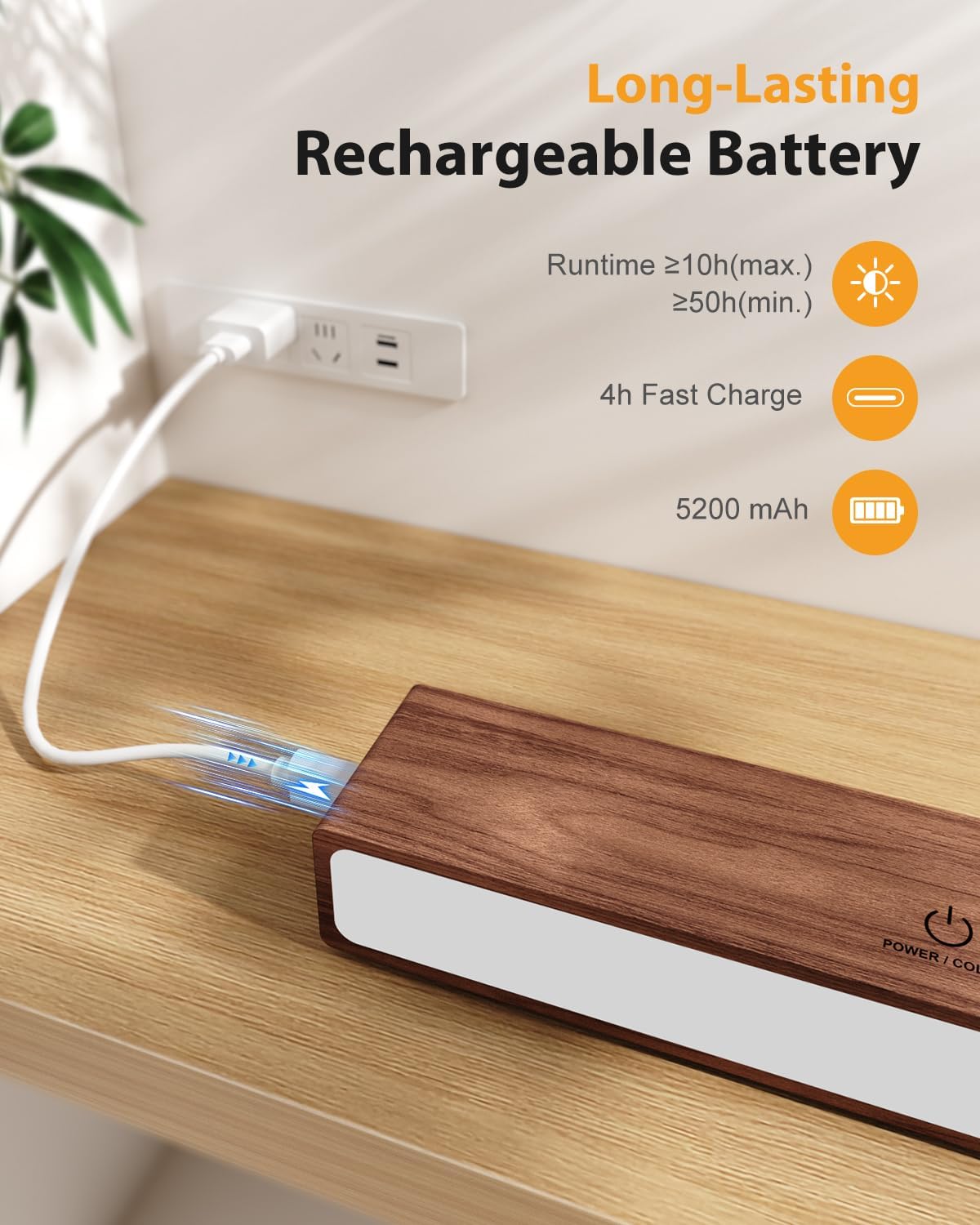 Rechargeable Wood Wall Lights with Remote & Touch, 5200mAh Battery Operated Wall Sconce 3 Color Temperatures & RGB. Magnetic, Stick-On, Dimmable Wall Reading Lamp for Bedroom, Living Room, Picture