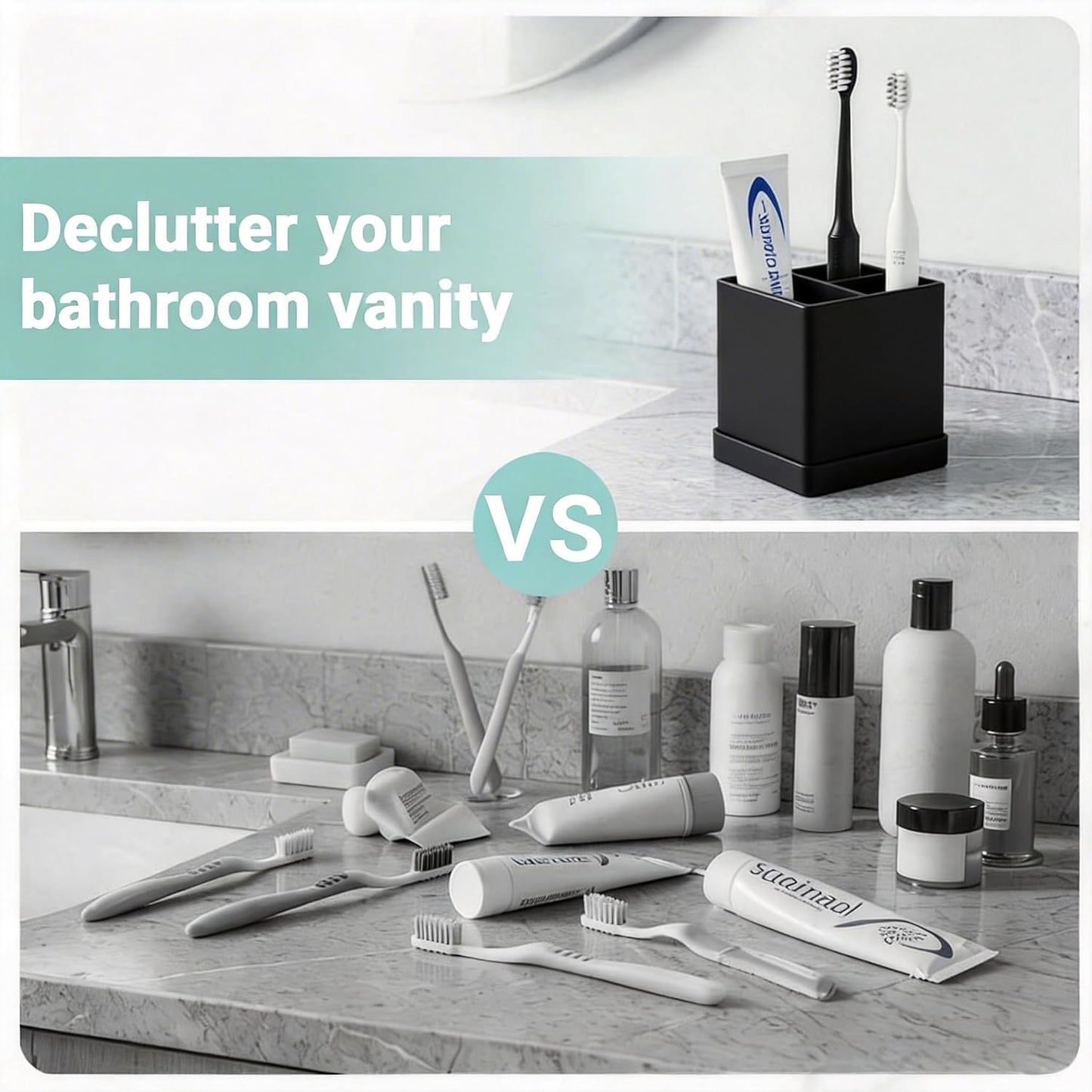 Silicone Toothbrush Holders for Bathrooms with Drainage Tray, White Marble | 3 Slots Unbreakable Countertop Electric Tooth Brush and Toothpaste Holder Organizer Stand, Marble Bathroom Accessories Decor