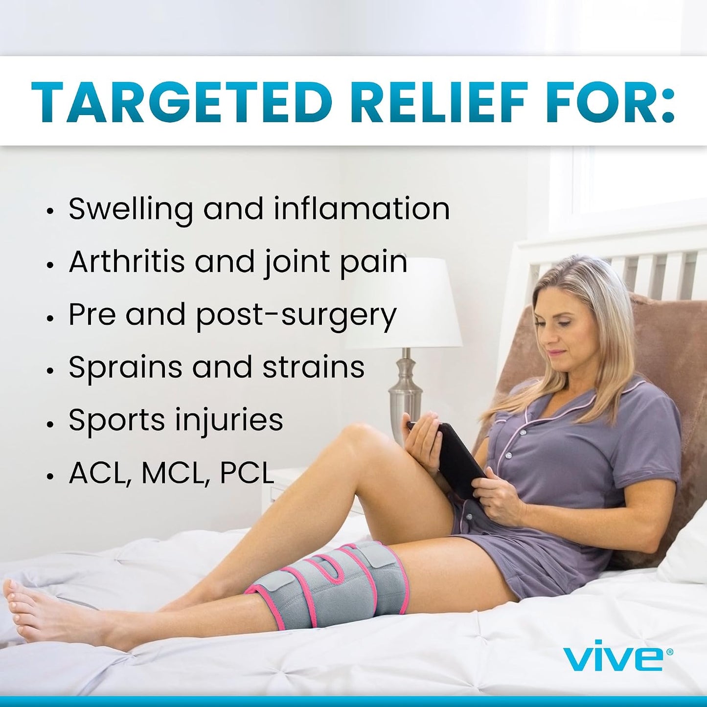 Vive Knee Ice Pack Wrap - Cold/Hot Gel Compression Brace for Pain Relief | Strap for Arthritis Pain, Tendonitis, ACL, Athletic Injury, Osteoarthritis, Women, Men, Running, Meniscus, Patella, Surgery