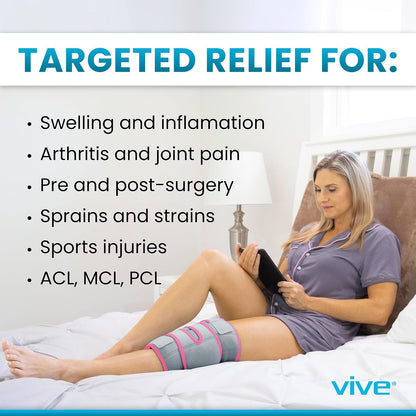 Vive Knee Ice Pack Wrap - Cold/Hot Gel Compression Brace for Pain Relief | Strap for Arthritis Pain, Tendonitis, ACL, Athletic Injury, Osteoarthritis, Women, Men, Running, Meniscus, Patella, Surgery