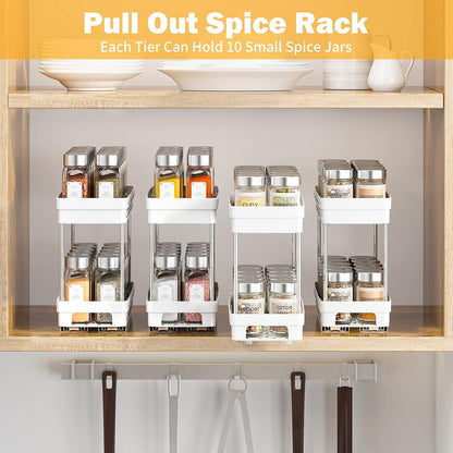 Pull Out Spice Rack Organizer for Cabinet, 3 Packs Slide Out Spice Racks Organizer, Spice Cabinet Organizers, Cabinet Size Need:12'' Highx11'' Deepx5'' Wide,Each Tier Hold 10 Spice Jar - 2 Tier, Black