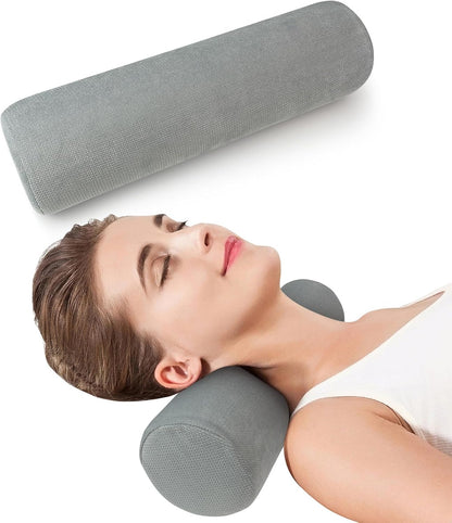 Cervical Neck Roll Pillow, Foam Round Bolster Pillow, Cylinder Pillows with Removable Washable Cover for Sleeping, Bed, Legs, Back, Yoga, Travel, Home, Office (Gray Style 1, 4inch H X 17inche L)
