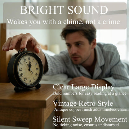 Vintage Analog Alarm Clock, 5.5 inch Hangable Super Silent Non Ticking Clock for Living Room, Bedroom, Desk, Gift Clock for Children Adults and Artist(Arabic)
