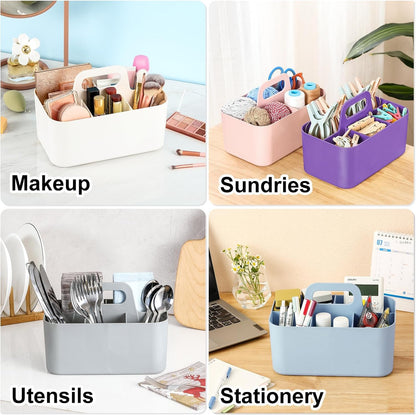 Multiuse Caddy Organizer with Handle, Portable Divided Plastic Tote Bin - Art Craft, Stationary Pen Marker Crayons, Makeup Hair Supplies Storage - Bathroom, Classroom, Dorm, Office, Desk Holder - Grey