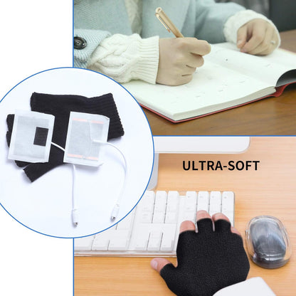 2 Pairs USB Heated Gloves for Men and Women, USB 2.0 Powered Stripes Heating Pattern Knitting Wool Design Winter Gift