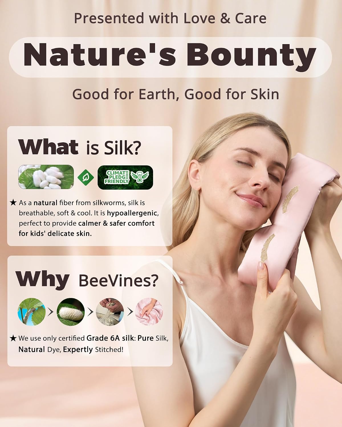 BeeVines Luxury Pure 100% Silk Sleep Mask for Women, 3D Contoured Eye Mask