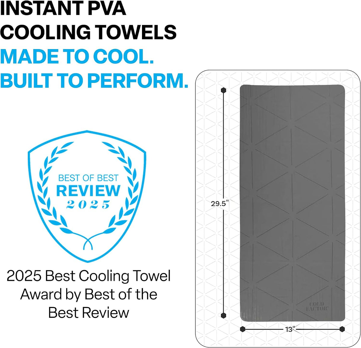 COLD FACTOR Instant PVA Cooling Towels, Cooling Neck Wraps, Blue, 3 Pack