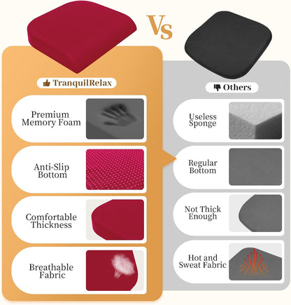 TranquilRelax Memory Foam Seat Cushion for Office Chair, 3-Inch, Black | Medium-firm Support for Long Sitting, Washable Mesh Cover, Non-slip Base, Perfect for Car Seats & Short Drivers