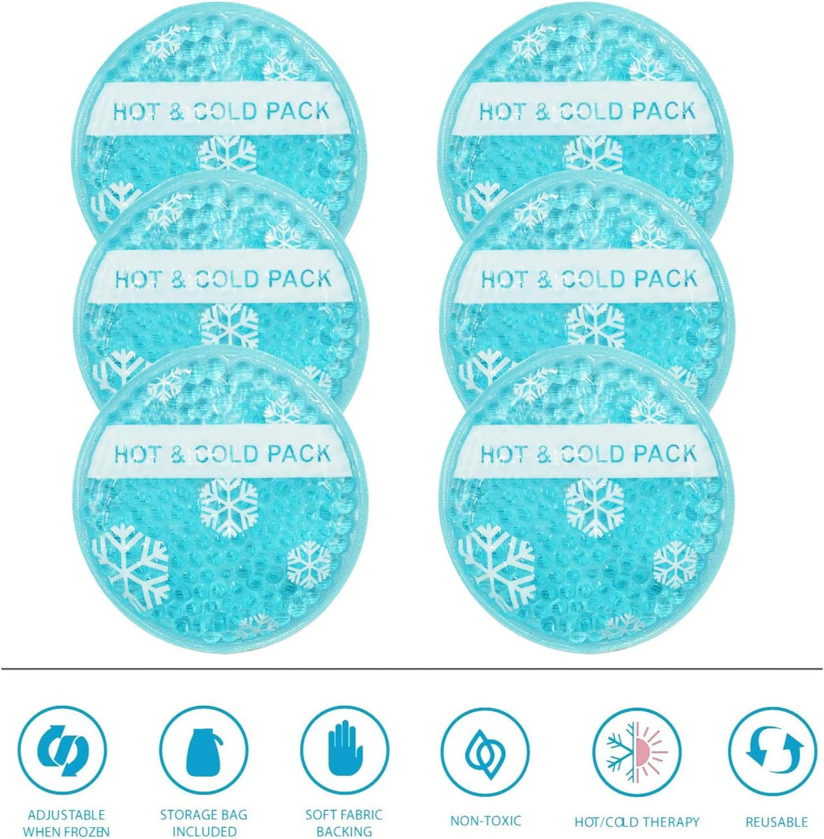 OLESILK Small Round Gel Beads Ice Packs with Cloth Backing, 6 Packs
