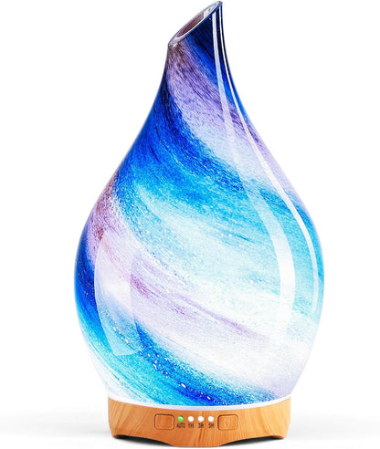 Porseme Essential Oil Diffuser 280ml Handmade Glass Diffuser 7H Runtime | Elegant Handmade Glass Aroma Diffuser with 7-color LEDs, Quiet Aromatherapy and Safe Auto Shut-off, Perfect for Gifts
