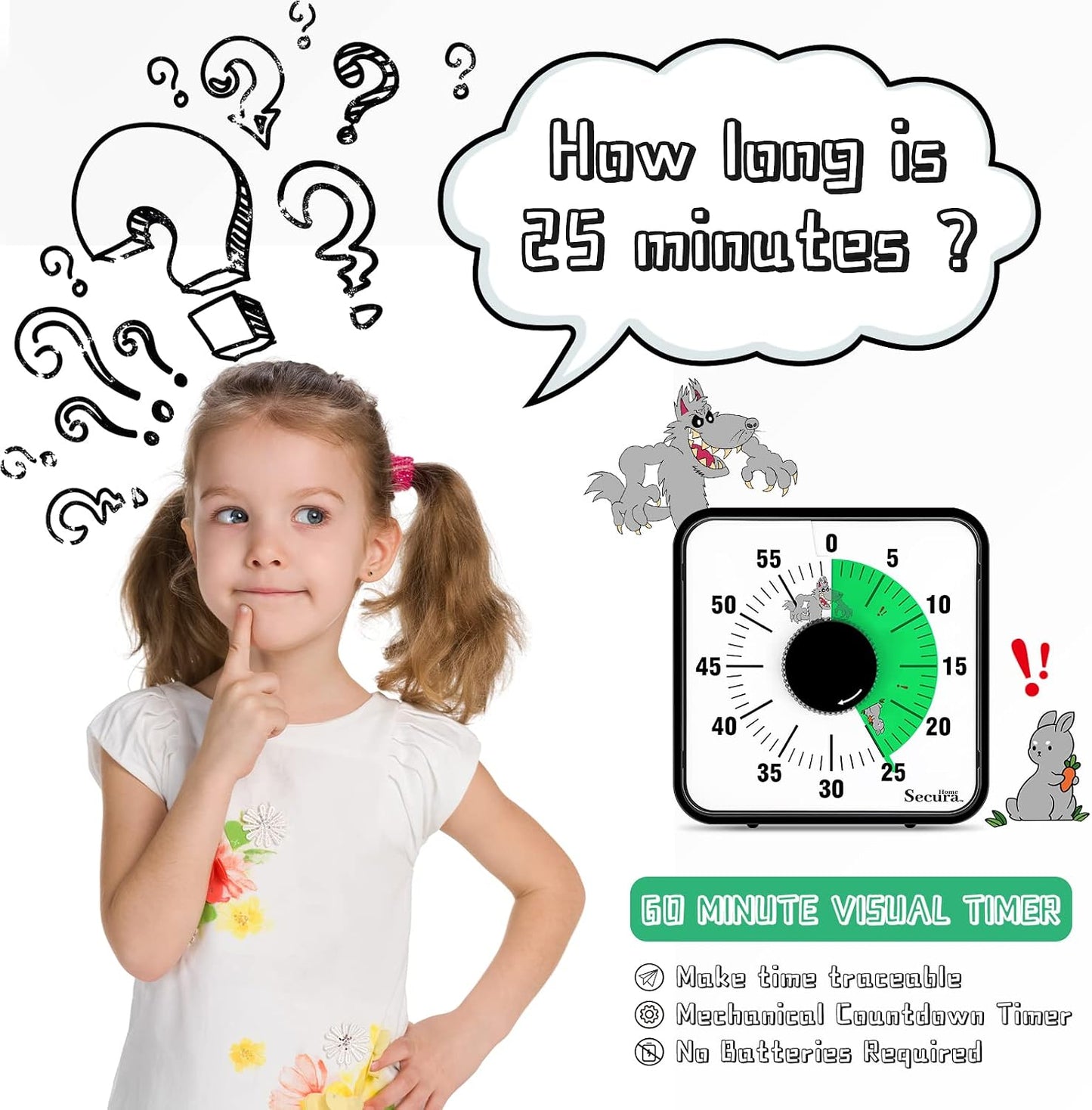 Secura Home 60-Minute Visual Timer, 7.5 Inch Oversize Countdown Timer Clock for Kids and Adults, Durable Mechanical Time Management Tool with Magnetic Backing （Sky Blue）