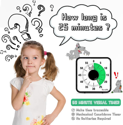 Secura Home 60-Minute Visual Timer, 7.5 Inch Oversize Countdown Timer Clock for Kids and Adults, Durable Mechanical Time Management Tool with Magnetic Backing （Sky Blue）