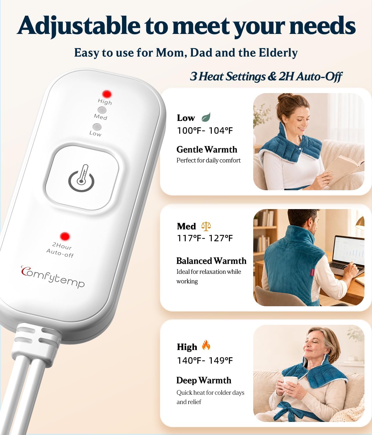 Comfytemp Heating Pad for Back Neck Shoulders, Weighted Electric Heated Pad for Snug Fit, Fathers Day Gift, FSA Eligible Extra Large Wearable Heat Pad for Dad Mom Husband Women Men, Auto-Off, 22"x33"