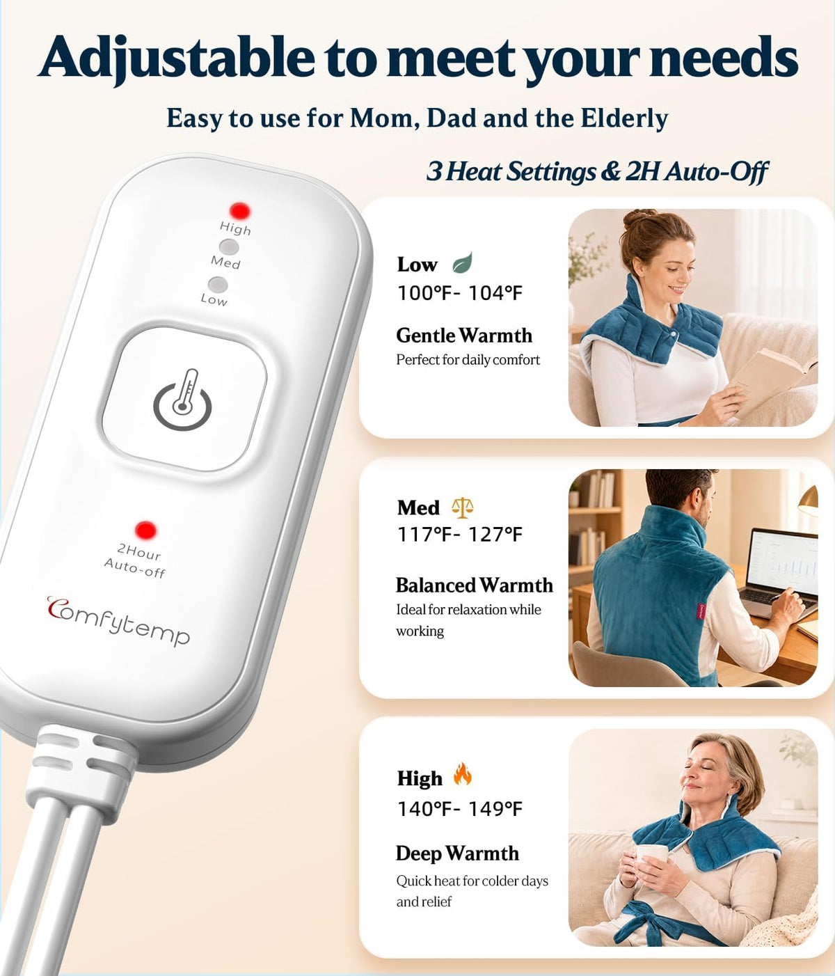 Comfytemp Heating Pad for Back Neck Shoulders, Weighted Electric Heated Pad