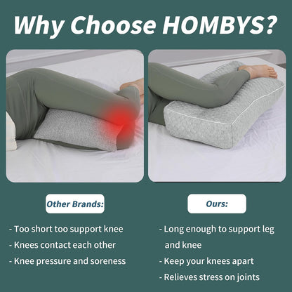 HOMBYS Shredded Memory Foam Knee Pillow for Side Sleepers, 6.5" Height Pillow Between Legs for Aligns Spine & Relieves Pressure Hip & Leg Elevation, Supportive Pillow for Pregnancy, Sciatica, White