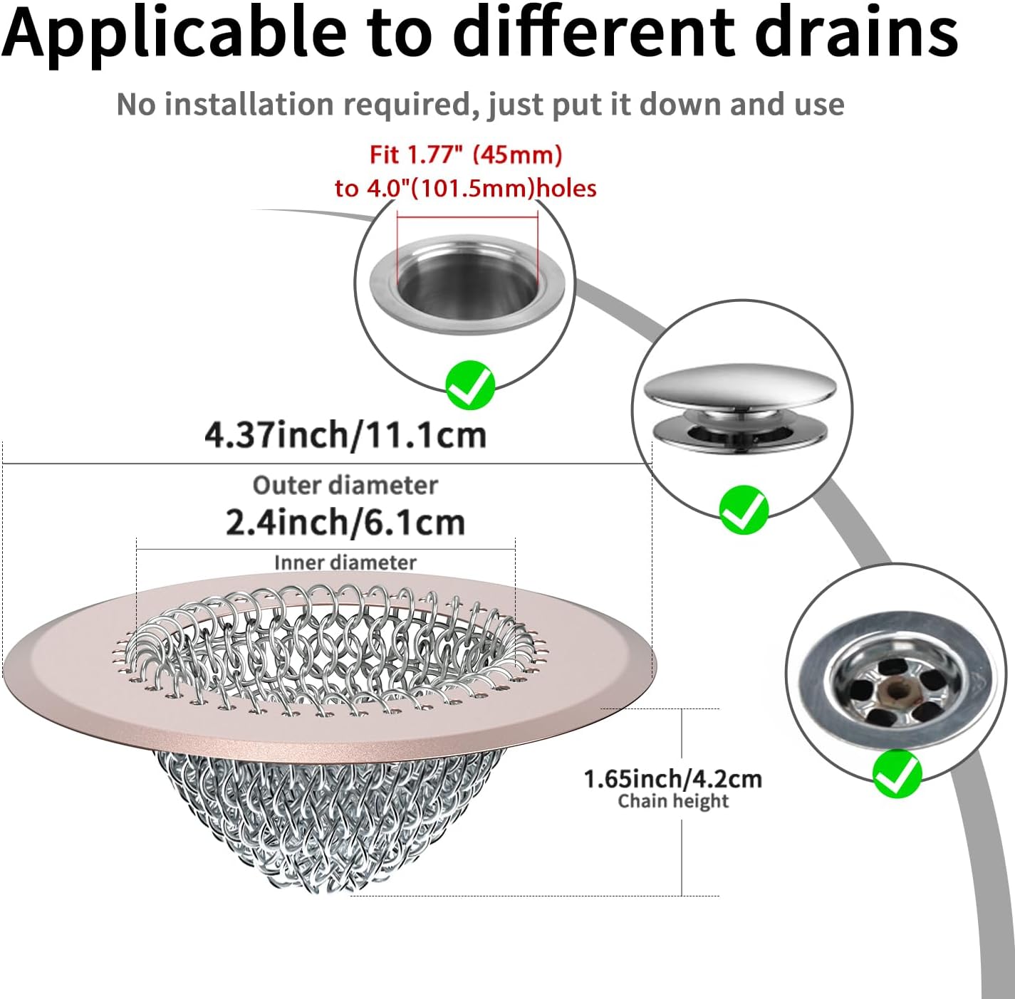 TRAPMATE Shower Drain Hair Catcher, 4.4" Anti-Clogging Bathtub Drain Cover | Easy Flip Cleaning, Traps Hair with Fast Drainage, Anti-Slip Drain Protector Fits Regular & Pop-up Drains (Patented Product)