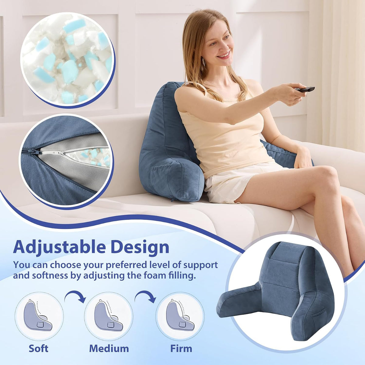 IASEAHK Reading Pillow, Back Pillow for Bed Sitting Up, Light Grey, 18 Inch